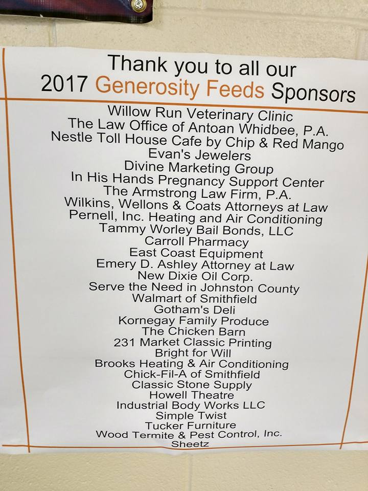 SmMSKnights's tweet photo. Shout out to all Sponsors & Volunteers for @GenerosityFeeds Event @SmMSKnights yesterday! #SSStrong Principals & Communities Appreciate @LifeSpring_NC, sponsors, and volunteers for making it possible! #HungerMadeMeDoIt #SSStrong #ForSmithfield https://t.co/76NDhyxTcu