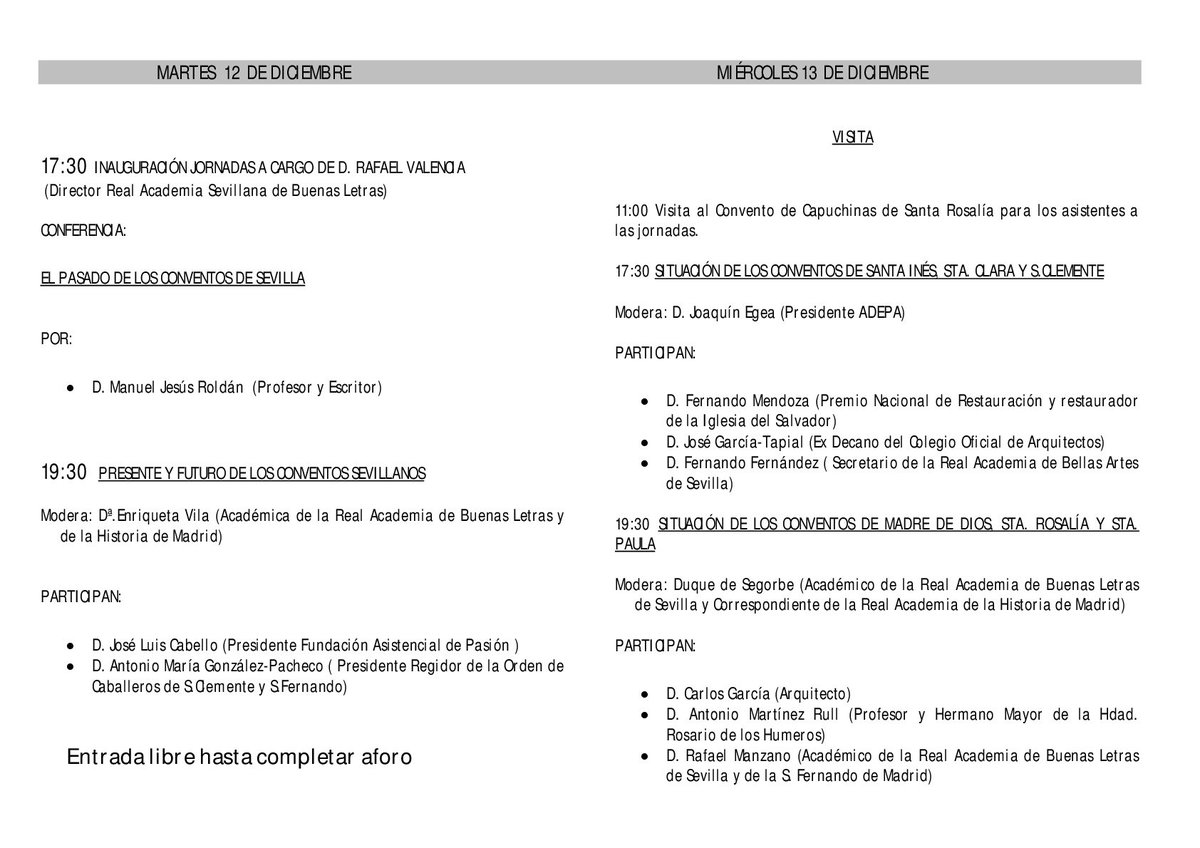 conventosevilla's tweet photo. Adepa Organiza el los días 12 y 13 de diciembre un ciclo de conferencias y mesas redondas sobre los conventos de Sevilla. 
Ubicación: Real Academia Sevillana de Buenas Letras
C/ Abades, 14. Sevilla. Casa de los Pinelo. https://t.co/qUzg14utlh