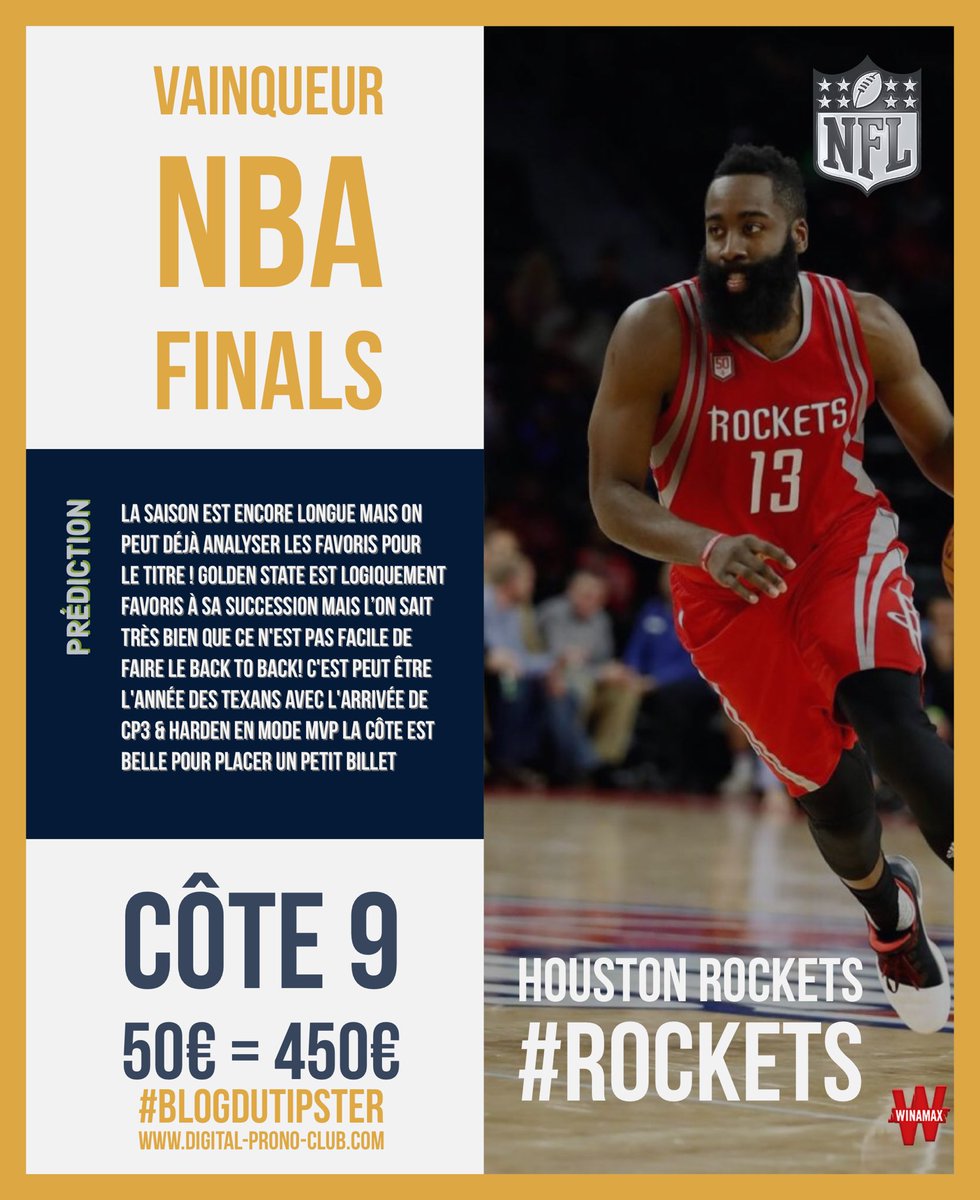 teamDPC's tweet photo. #BlogDuTipster #ParisLongTerme 

🗓 On continue à etudier les côtes Long Terme @WinamaxSport 

On  a pris la direction de la #Nba avec une belle cote pour les @HoustonRockets !
#TeamParieur nba https://t.co/8hzNlRO4hN