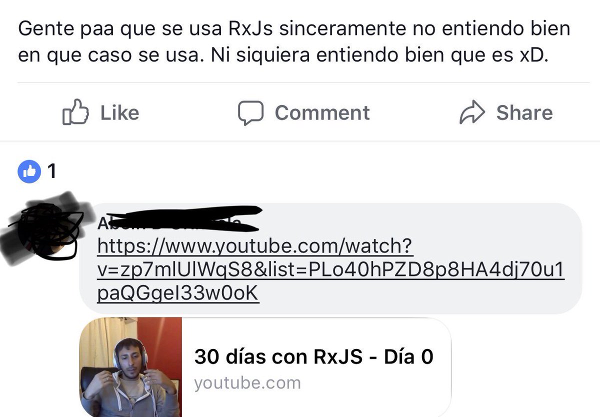 jorgeucano's tweet image. In Facebook one people asked about #RXJS and other answered with a video of #30DiasConRxJS, I got excited 😊