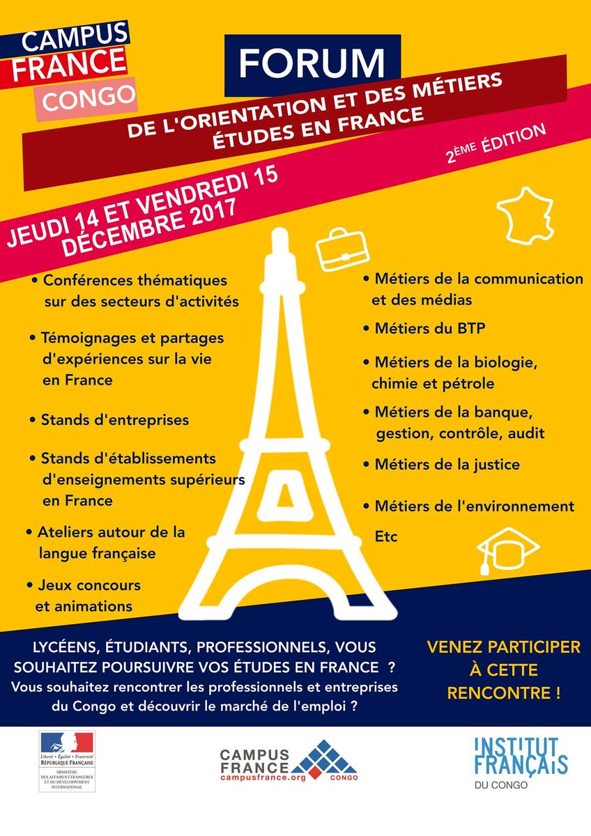 lucMissidimbazi's tweet photo. Face aux étudiants congolais, nous allons présenter les opportunités et les meilleures options d'études TIC/Numérique  pendant ce Forum, organisé par CampusFrance, le vendredi 15 décembre 2017, 9h00  Sipeec Etudiants Congo. https://t.co/MpK5OqQKKn