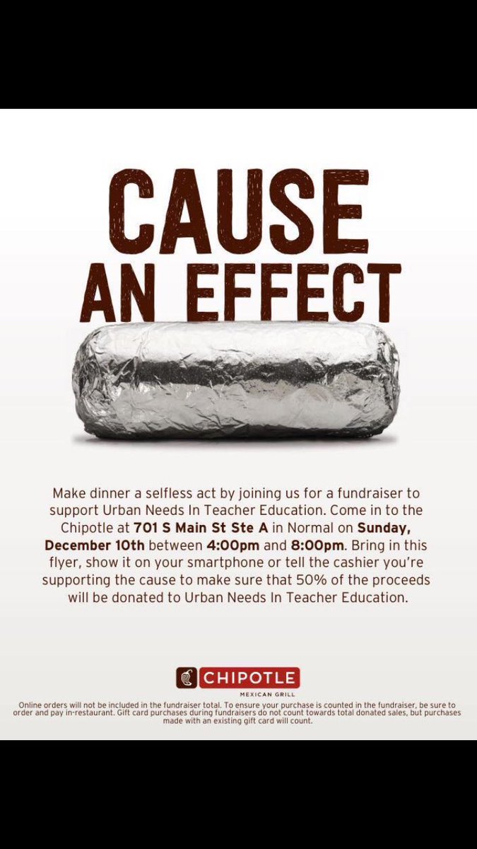 Unite fundraiser tonight at Chipotle on Main St! From now until 8! Please show flyer which is pictured below 🌯