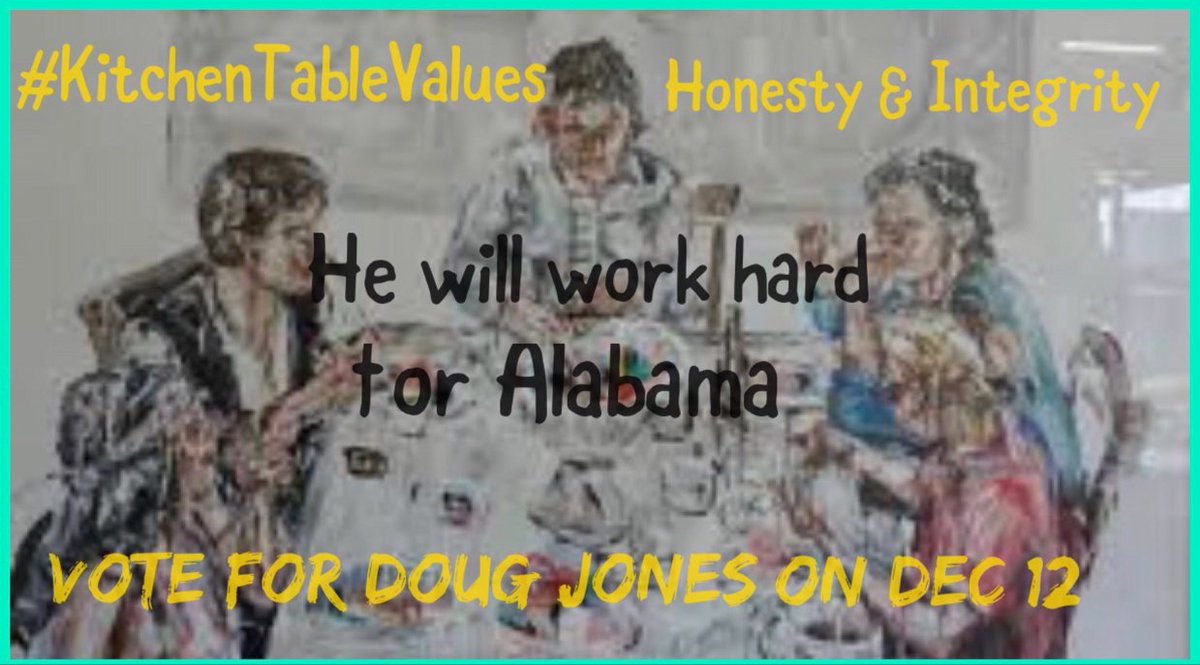 RavenRlyyeh's tweet photo. #FBR4Doug #ALSEN #Vote1212
Doug Jones for US Senate to represent Alabama. He believes in #KitchenTableValues and will fight for you. He will bring integrity to Washington DC and be a voice of reason in the chaos. Vote December 12 for Doug Jones #VoteBlue #DigDug https://t.co/7bMO5MNEOV