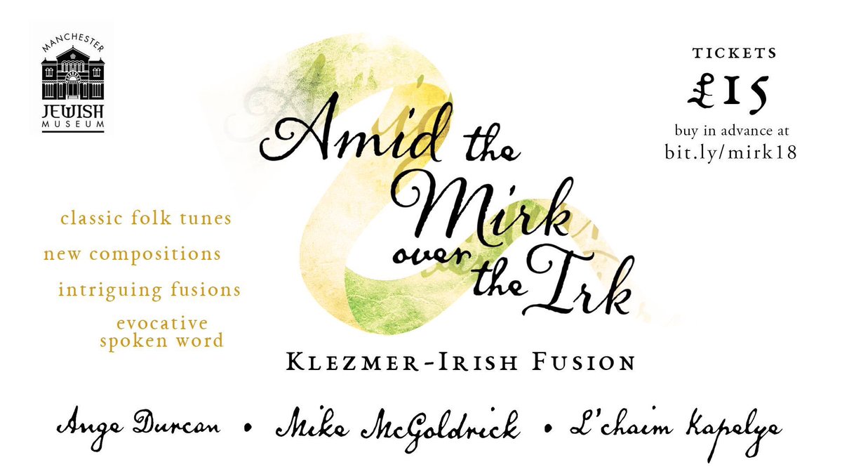 LChaimK's tweet image. Historical Klezmer-Irish fusion with trad star Mike McGoldrick, LCK, and Young Manchester trad musicians. 7/1/18 @jewishmusicUK @yivoinstitute @theLKQ @ChorltonIrish @FolkMusicEtc @MENnewsdesk @JewishMCR @SonglinesMag @TempleBarTrad @MusicMagazine @TradMusicForum #mirk #music
