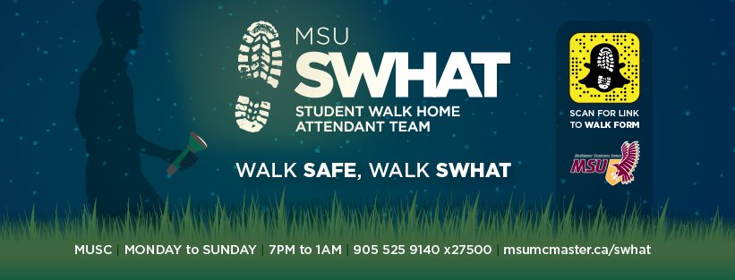 MSU_McMaster's tweet photo. Don't walk home late by yourself from Thode after a long night of studying. Catch @MSU_SWHAT at Thode on Wed &amp; Fri from 9PM-1AM to walk you home safely. They are also operating during their normal hours 7PM-1AM every day of the week: https://t.co/wPAezfHKWf https://t.co/8dDOfwjl59