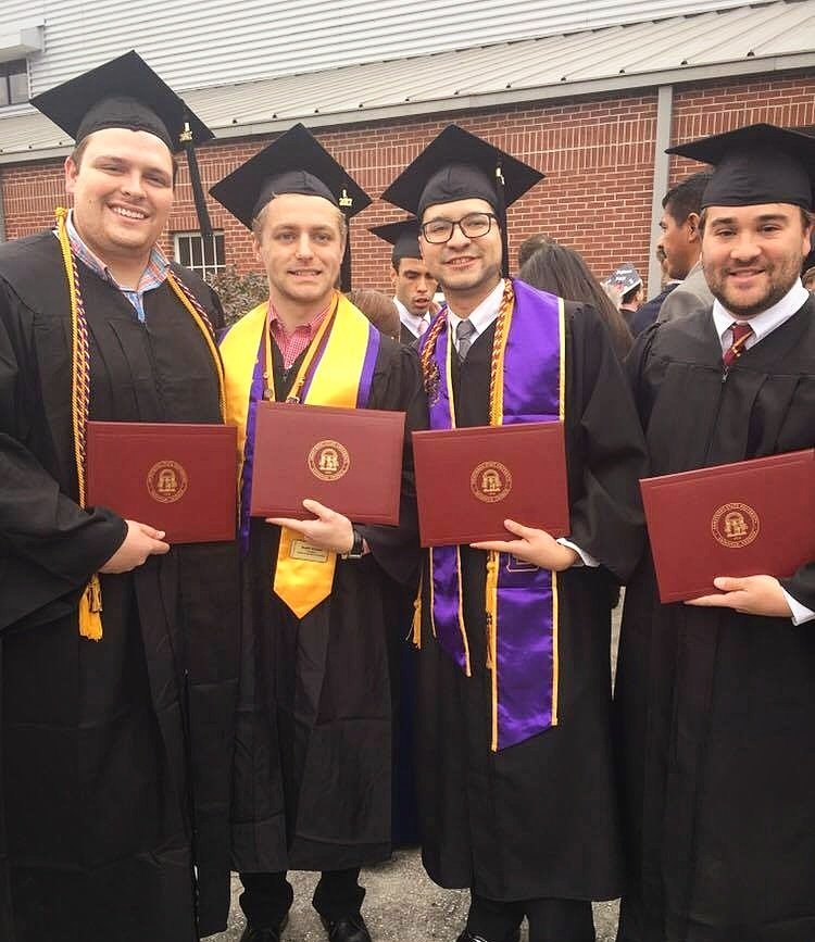 Georgia Rho would like to congratulate Brothers Marshall Bailey,  Dustin Stewart, Julian Avila, and Will Vaught for graduating this weekend. Thank you for all your hard work you've  put into the chapter. We can't wait to see what the future has in store for y'all. ΦΑ! #ASU #ΣΑΕ