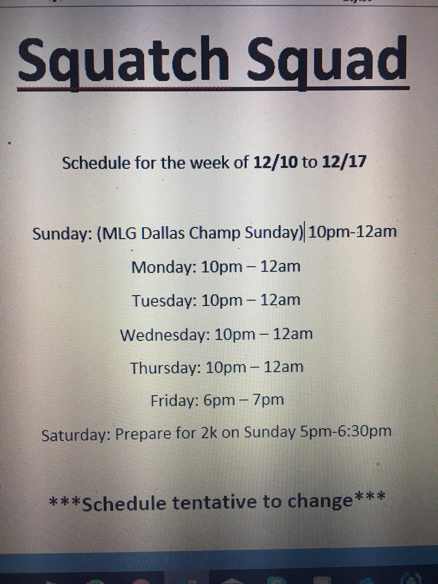 SquatchSquad_'s tweet photo. Schedule for 12/10-12/17 https://t.co/e2hqFTu8VH