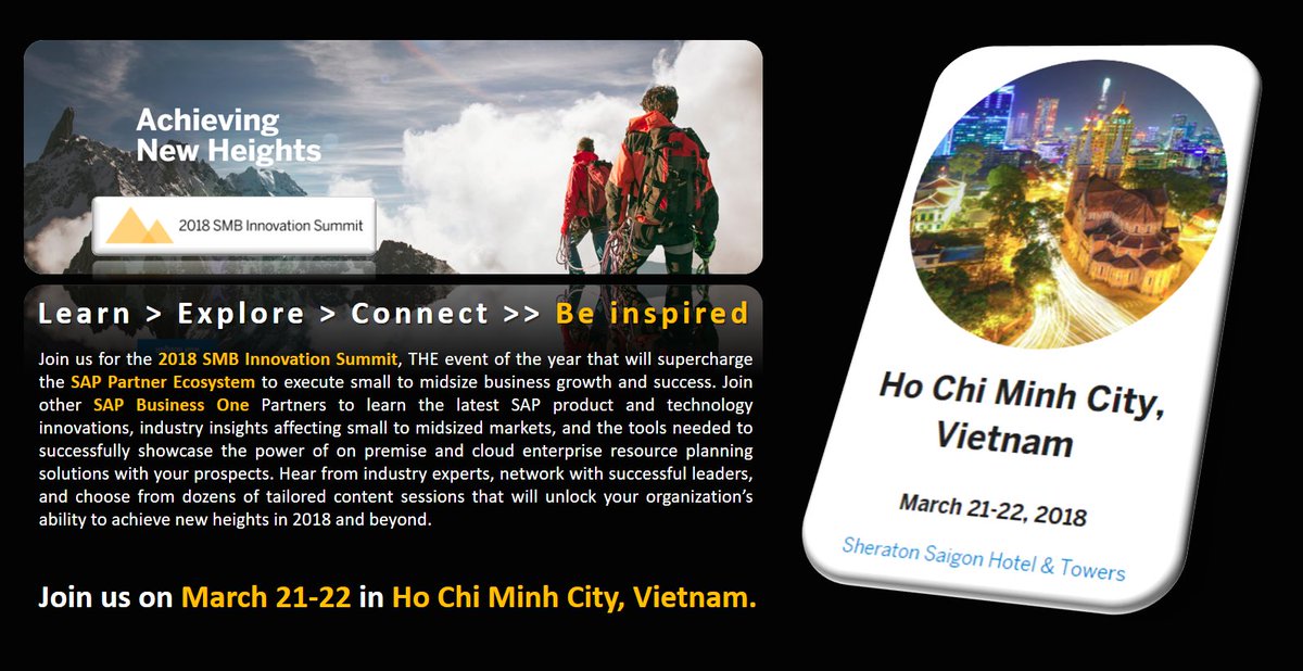 anil_marali's tweet photo. Hi Partners, Here comes the GOOD NEWS!!✨
Join us for the 2018 SMB Innovation Summit at #HoChiMinh City #Vietnam to Learn, Explore, Connect, &amp; Be Inspired 👍✈️
#SAPBusinessOne #SAP #BusinessEvent #B1Summit #Technology #Innovation #SMBSummit2018 
Register https://t.co/vcSvhecWf3 https://t.co/3LN2ug8D3U