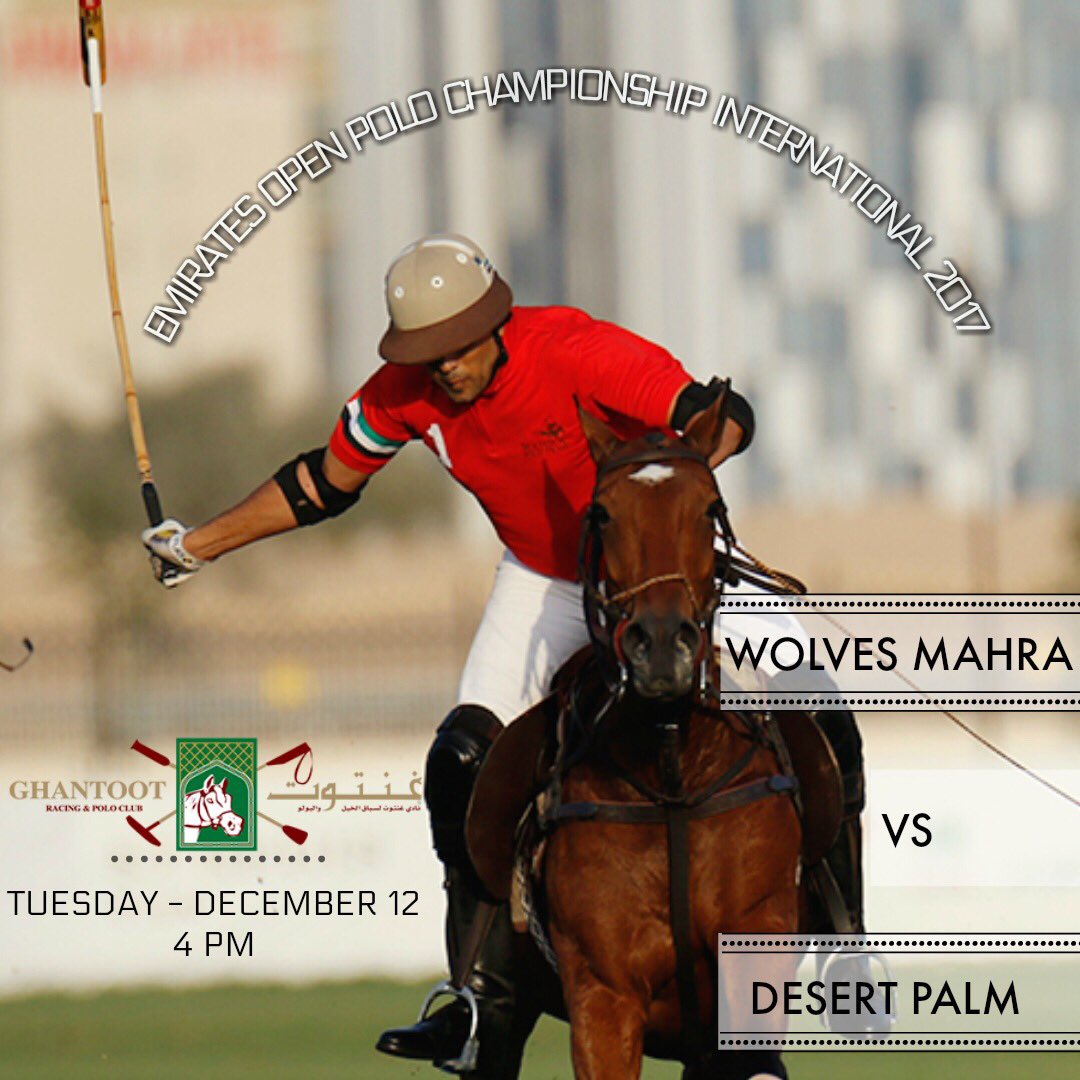 mahrapoloteam's tweet photo. Entering tomorrow into the 1st match of #EmiratesOpenPoloChampionshipInternational2017
#mahrawolves vs #desertpalmpolo https://t.co/Tqv3cv7XVh