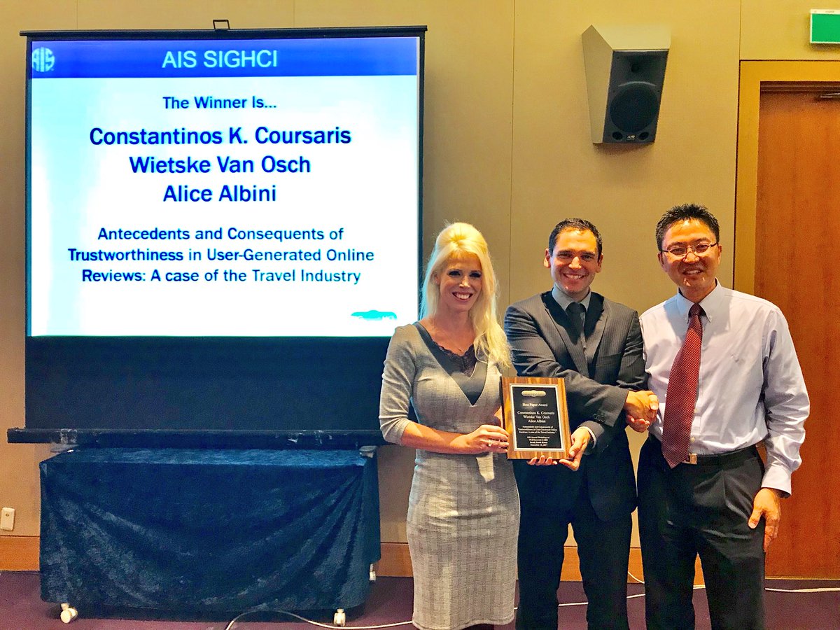 DrCoursaris's tweet photo. So, this just happened ... :) Thanking the reviewers and committee for honoring us with the Best Paper Award in #HCI at this year’s @aissighci workshop on MIS #Research. Grateful to my brilliant coauthors for this collaboration! #ICIS2017 https://t.co/aFPVb6L4XC