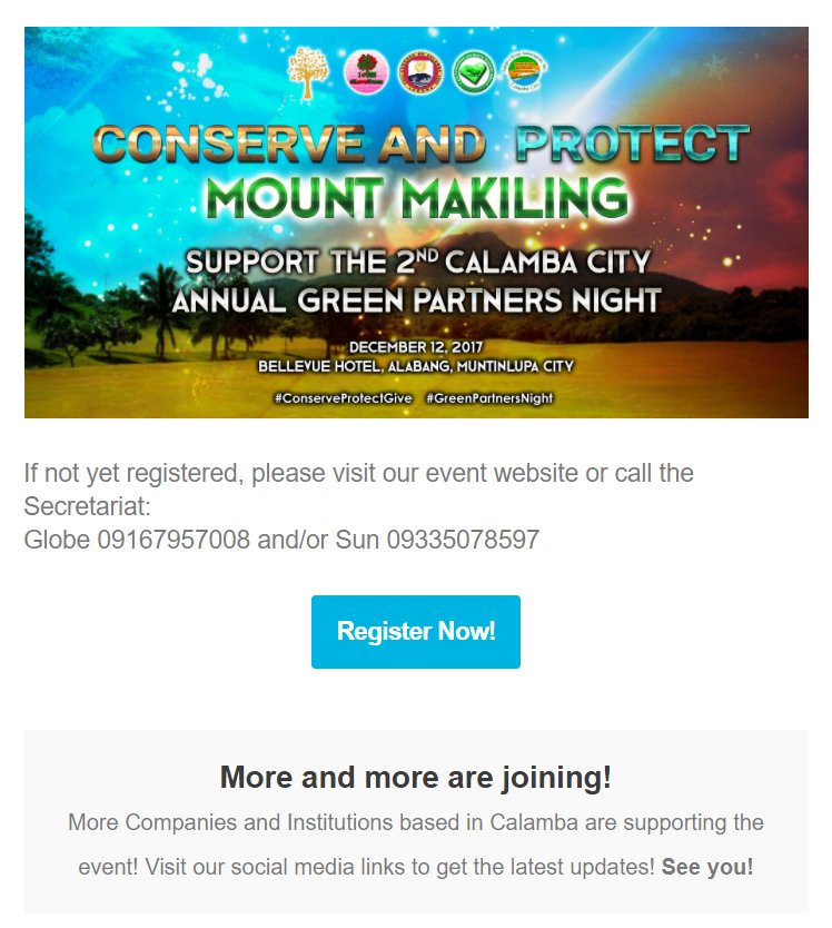 It is happening tomorrow! We hope to see you! greenpartnersnight.info #ConserveProtectGive #GreenPartnersCalamba