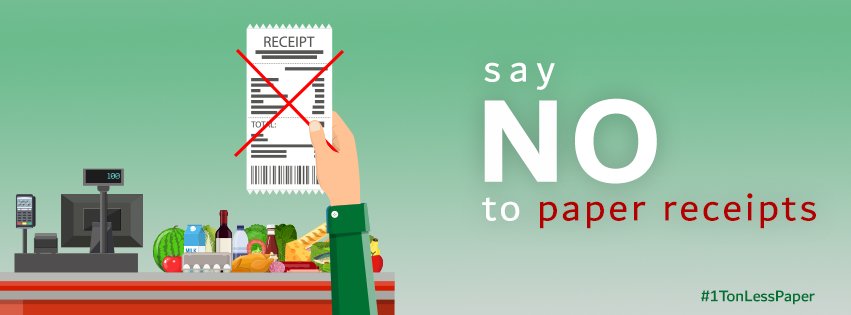 efatoora's tweet photo. Though a paper receipt seems small, it is adding up to a large amount of waste. Furthermore, a paper receipt cannot be recycled. So, next time you buy something, save trees, water, and waste, say βNO thank youβ to paper receipts. #gopaperless #efatoora #uae #1TonLessPaper https://t.co/1F8Nu8bko8