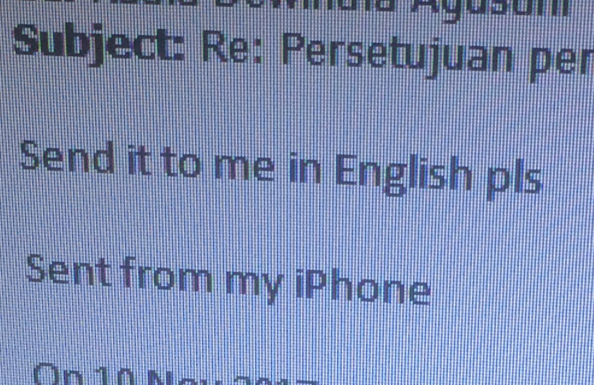 nanins's tweet photo. Me : pak should i make this proposal in english ?
Bos : no , in bahasa its okay . Just make it simple.
Beberapa minggu kemudian setelah email mnt approval bos jawab email nya simple bgt 
Bos :send me in english pls
Me : 😌😌😌 https://t.co/b7o4SWmzuv