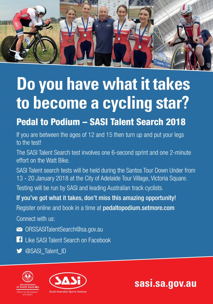 Its time to find SASI's new cycling stars at the 2018 <a href="/tourdownunder/">Santos Tour Down Under 🚴🚴‍♀️</a> Australia's next cycling champions could be discovered when <a href="/SASI_sport/">South Australian Sports Institute</a> launches its popular <a href="/SASI_Talent_ID/">SASI Talent Search</a> talent identification program. Find out how to get involved here sasi.sa.gov.au/news?a=394405