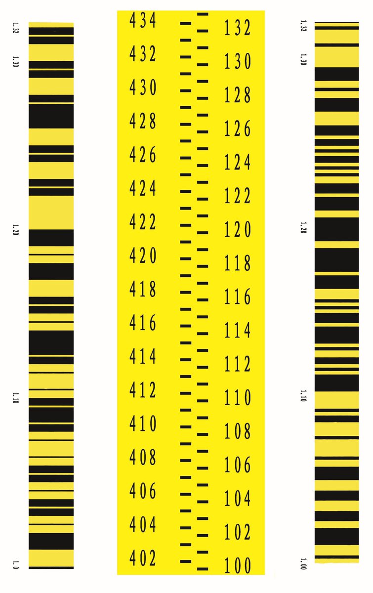 Disposable barcoded levelling staff sticker for Digital Level. Left code: Trimble Right code: Leica Middle: For optical levels;  Hightlights: Waterproof, Sunblock and Scratch proof. Length:420mm Width:285mm Wholesale contact: janet@leosurvey.com