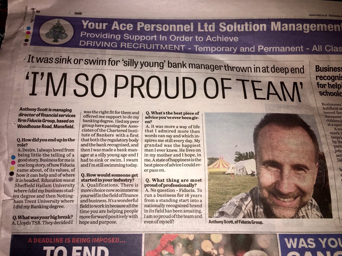 Gr8 to see our MD in the press this weekend - MansfieldandAshfield2020 members since Fiducia started in 2001 - Mansfield CHAD page 50 <a href="/FiduciaBusiness/">Business Financing</a> @aura_bc @onashoverhill <a href="/ChadNews/">Mansfield Chad</a>