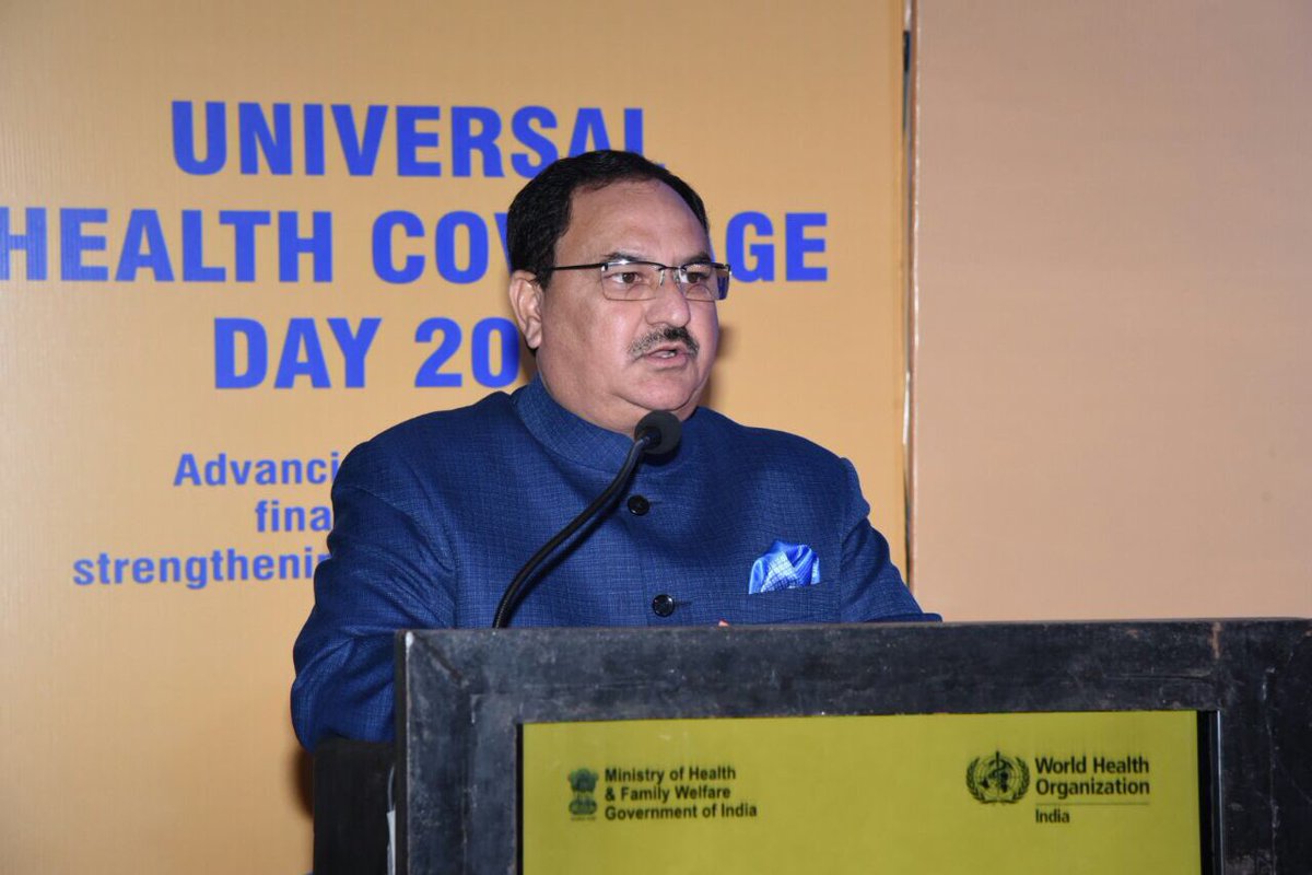 JPNadda's tweet image. Happy to share that #UniversalHealthCoverageDay this year is significant as it follows the approval of National Health Policy 2017 which envisages as its goal the attainment of the highest possible level of health without anyone having to face financial hardship as a consequence.