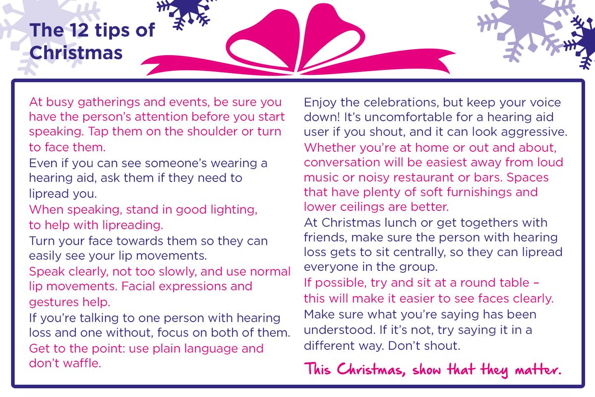 RNID's tweet photo. Using simple communication tips like these at busy parties and gatherings can really show a person with #Hearingloss that you care. What changes have you made to support a loved one with hearing loss? #ShowTheyMatter #DecibelSquad https://t.co/RCieorcSg4