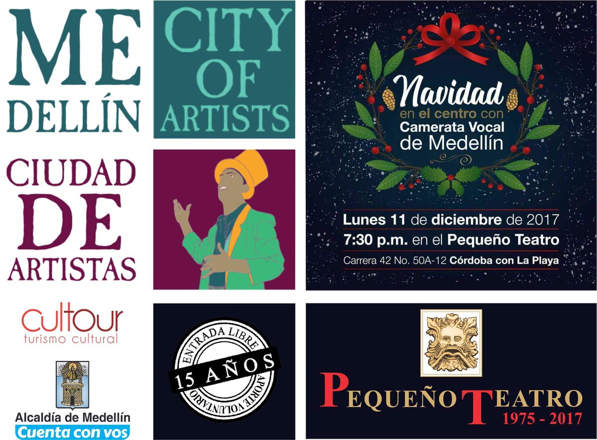 Pequeno_TeatroM's tweet photo. HOY en #FelizLunes de #Navidad en #Familia
CAMERATA VOCAL DE MEDELLIN nos invita a su #imperdible  recital de navidad.
7:30pm
#EntradaLibreAporteVoluntario
Boletas en taquilla de teatro (cra 42 # 50A - 12)
Info. 2393947
#TeVaEncantar https://t.co/sOlfsLRzAx