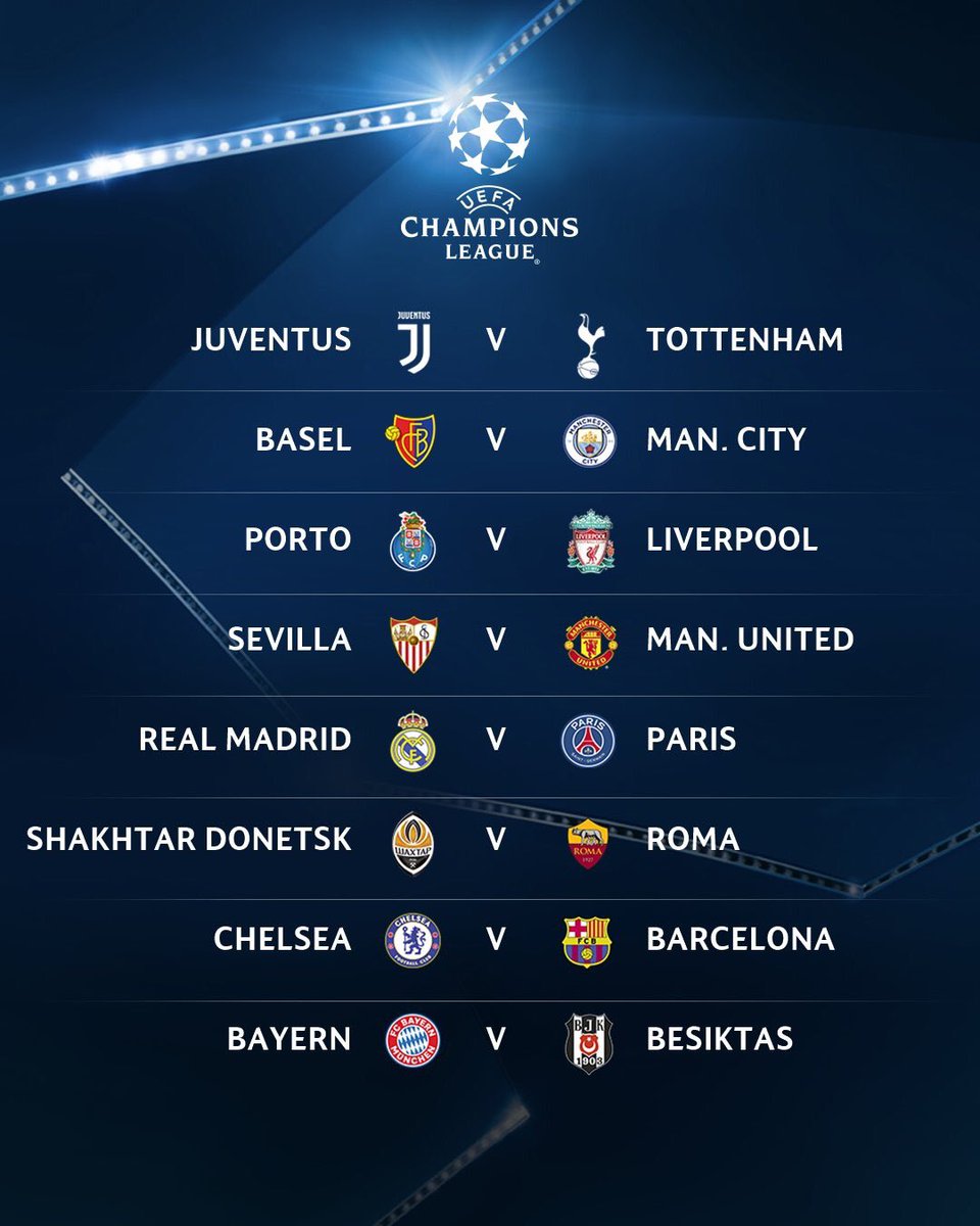 champions league top 16 teams