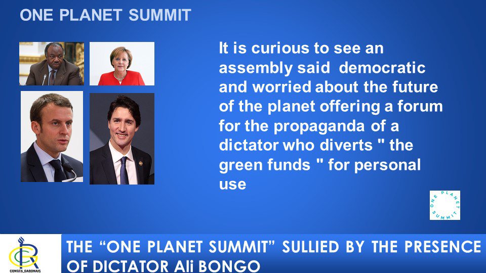 #Gabon Dictator Ali Bongo as special guest at the #OnePlanetSummit <a href="/OECD/">OECD ➡️ Better Policies for Better Lives</a> <a href="/BloombergDotOrg/">Bloomberg Philanthropies</a> <a href="/eumayors/">Covenant of Mayors - Europe</a> <a href="/c40cities/">C40 Cities</a> <a href="/WMBtweets/">We Mean Business Coalition (inactive)</a> Can you explain this👇