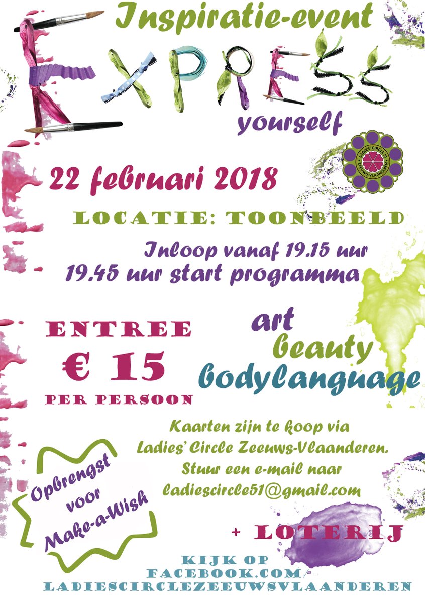 Ben jij erbij? Een gezellige avond vol art, beauty &amp; bodylanguage. Bestel je kaarten via ladiescircle51@gmail.com. En de opbrengst is voor Make-a-Wish!