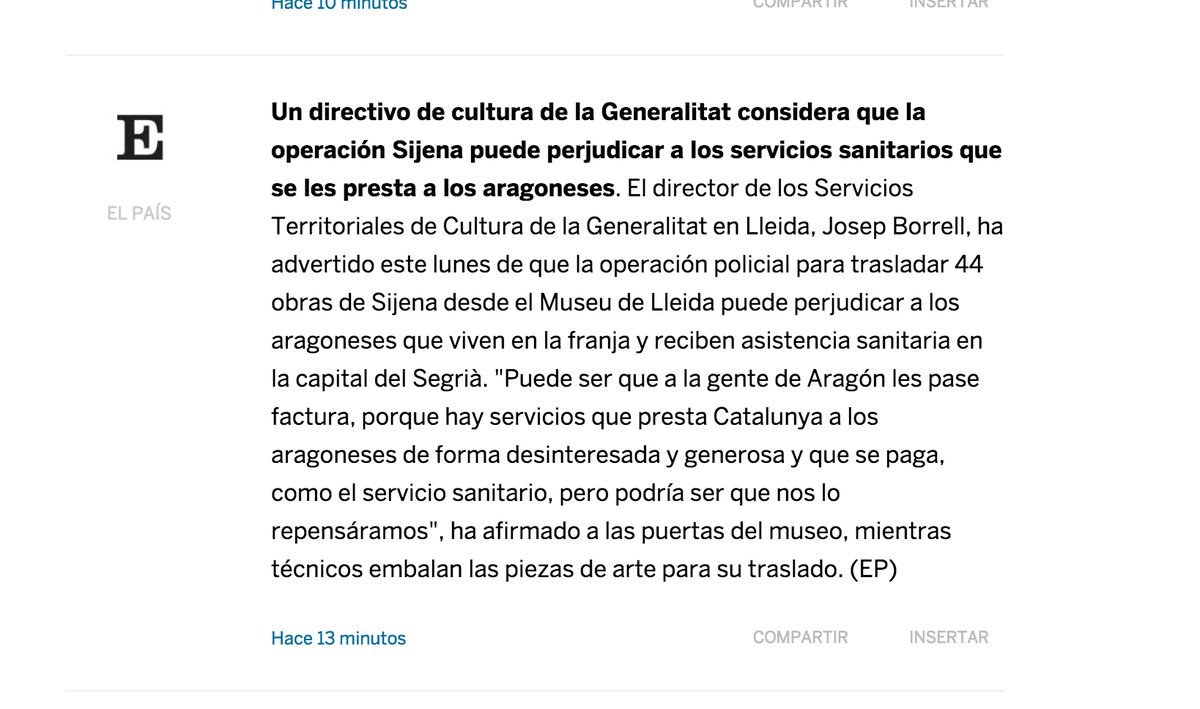Armunho's tweet photo. Cómo se cumple una sentencia para recuperar piezas artísticas de Aragón les amenaza con quitarles la sanidad, pero no es nacionalismo, es democracia. Putos enfermos. https://t.co/6gkqzRZl2e