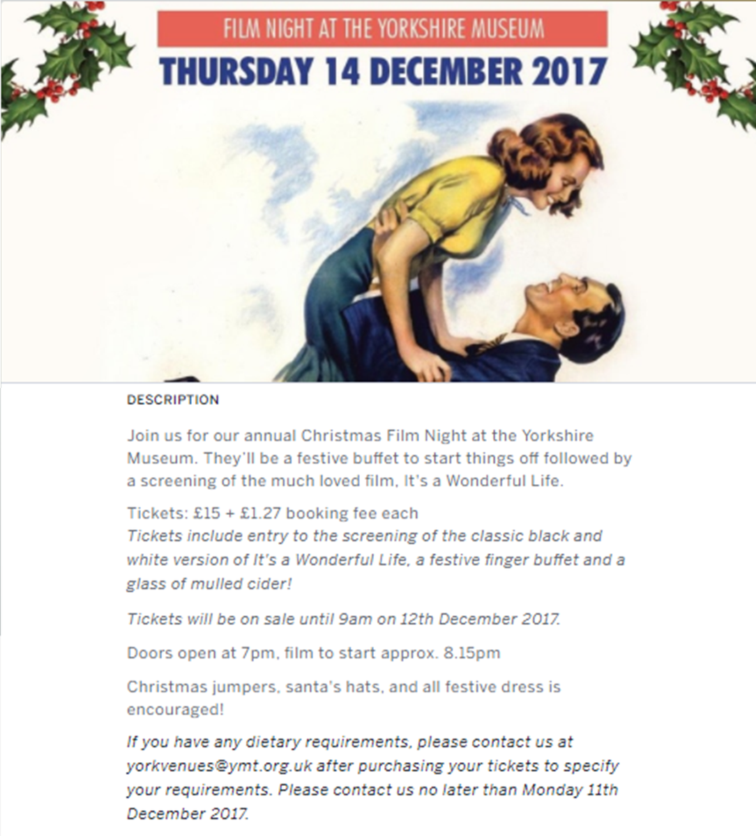 SteveGallowayYk's tweet photo. What's on in #York: "It's a Wonderful Life" film screening @YorkshireMuseum  on Thursday  @Yortime https://t.co/eaw4H3JvuV https://t.co/Hyow3dgST7