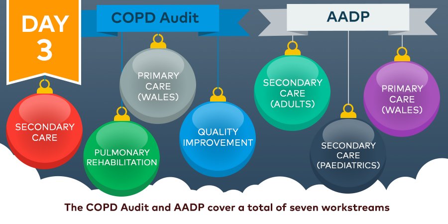 NRAPaudit's tweet photo. The third day of Christmas has arrived! The #COPDaudit &amp; #AsthmaAuditDP run a total of 7 worksteams between them. Do you know what they are? You can find out more by going to https://t.co/tU4nD5mgDS or https://t.co/MgExDtJbQF. https://t.co/VZdQqRowkz