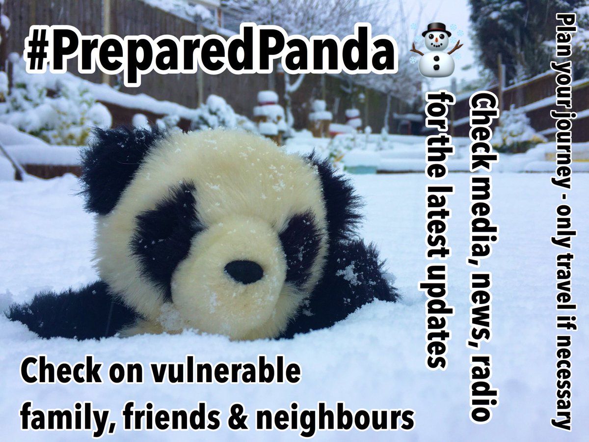 WMidsPrepared's tweet photo. Don’t get stuck in the #snow! #PreparedPanda recommends you follow local authority, emergency services, Highways &amp; transport operator guidance &amp; advice - @WMPolice @sandwellcouncil @WolvesCouncil @BhamCityCouncil  @dudleymbc @WalsallCouncil @SolihullCouncil @coventrycc @networkwm https://t.co/ulh4rln5Ra