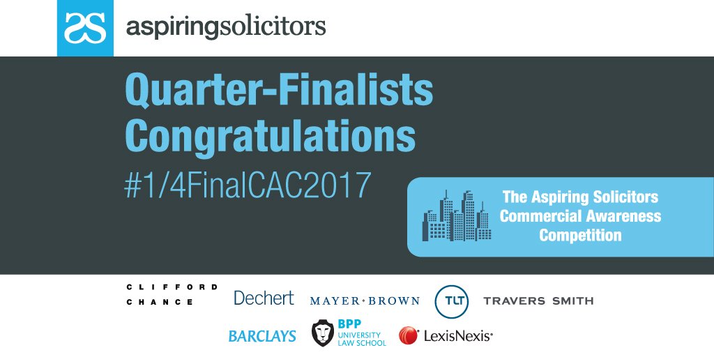 TLTtrainees's tweet photo. HUGE congrats to the @access2law #CAC2017 quarter-finalists! Such an amazing achievement to get this far. We can't wait to see who gets through to the semi-finals at TLT towers 🏙️ https://t.co/7XEDKm31qX