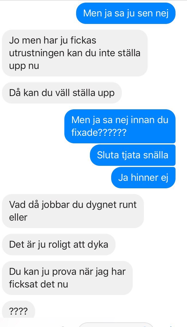 Flipperdolphy1's tweet photo. Tb en gammal konstig klasskompis som JÄTTEGÄRNA ville att ja skulle fkn dyka med hnm?!?! Asså hahahaha va i helvete? https://t.co/HFcGKXoBr6