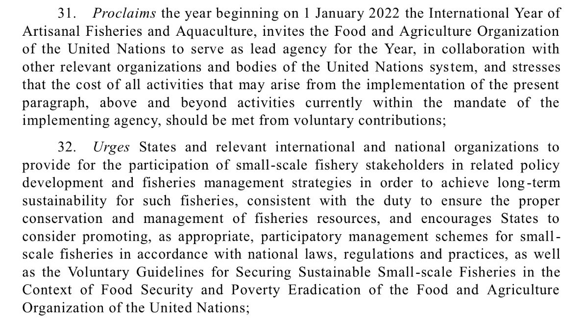#smallscalefisheries around the world: Get ready - 2022 has been declared International Year of Artisanal Fisheries and Aquaculture! #IYAFA undocs.org/A/72/L.12