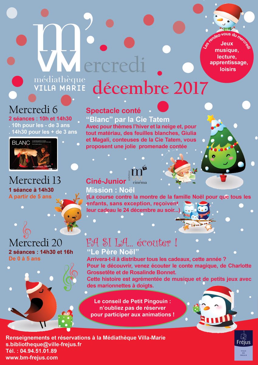 frejustourisme's tweet photo. 💫 Tous les mercredis de décembre, la Médiathèque de #Fréjus organise des activités pour les enfants. 

👉🏻 Mercredi après-midi, un ciné junior « Mission #Noël » sera proposé. Inscriptions au 0494510189 ! https://t.co/7EO7lB13X8