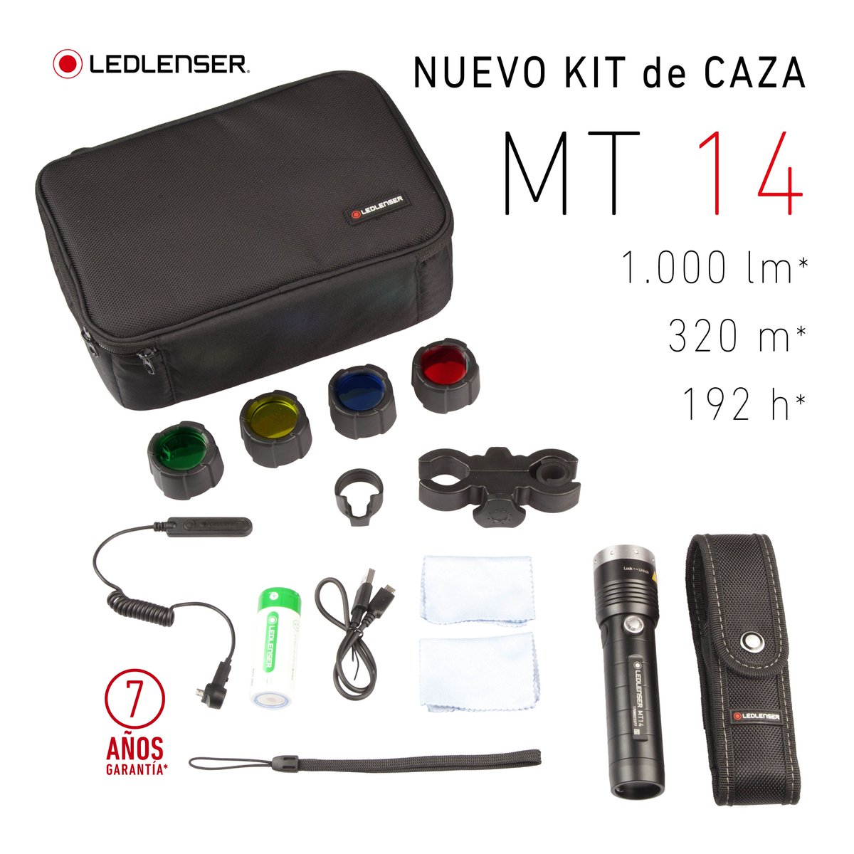 #LEDLENSER #KITDECAZA #MT14 #SERIE #OUTDOOR : Nuevo Kit de Caza #MT14. Incluye funda transporte, linterna MT14, funda linterna, montura, filtros rojo, amarillo, azul y verde, pulsador remoto, correa linterna, cable USB y batería. #Garantía 7 años. #light, #caza #pesca