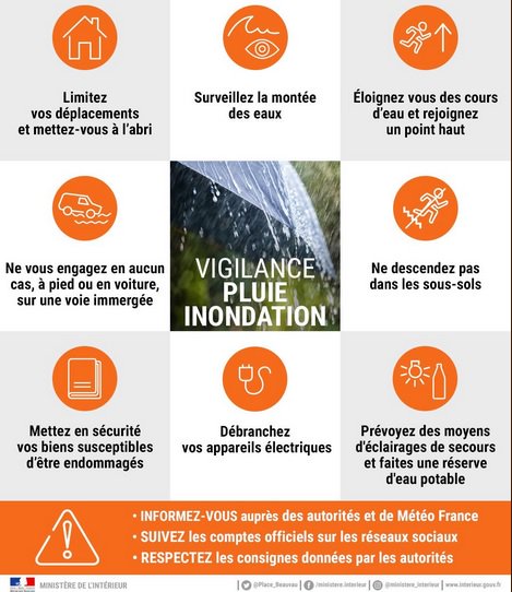 11/12/2017: #Vilange orange #pluieinondation #vagues #submersion et #avalanches #Vigilance jaune #neige #verglas #orages et #vents violents. Respectez les consignes de sécurité @prefet06