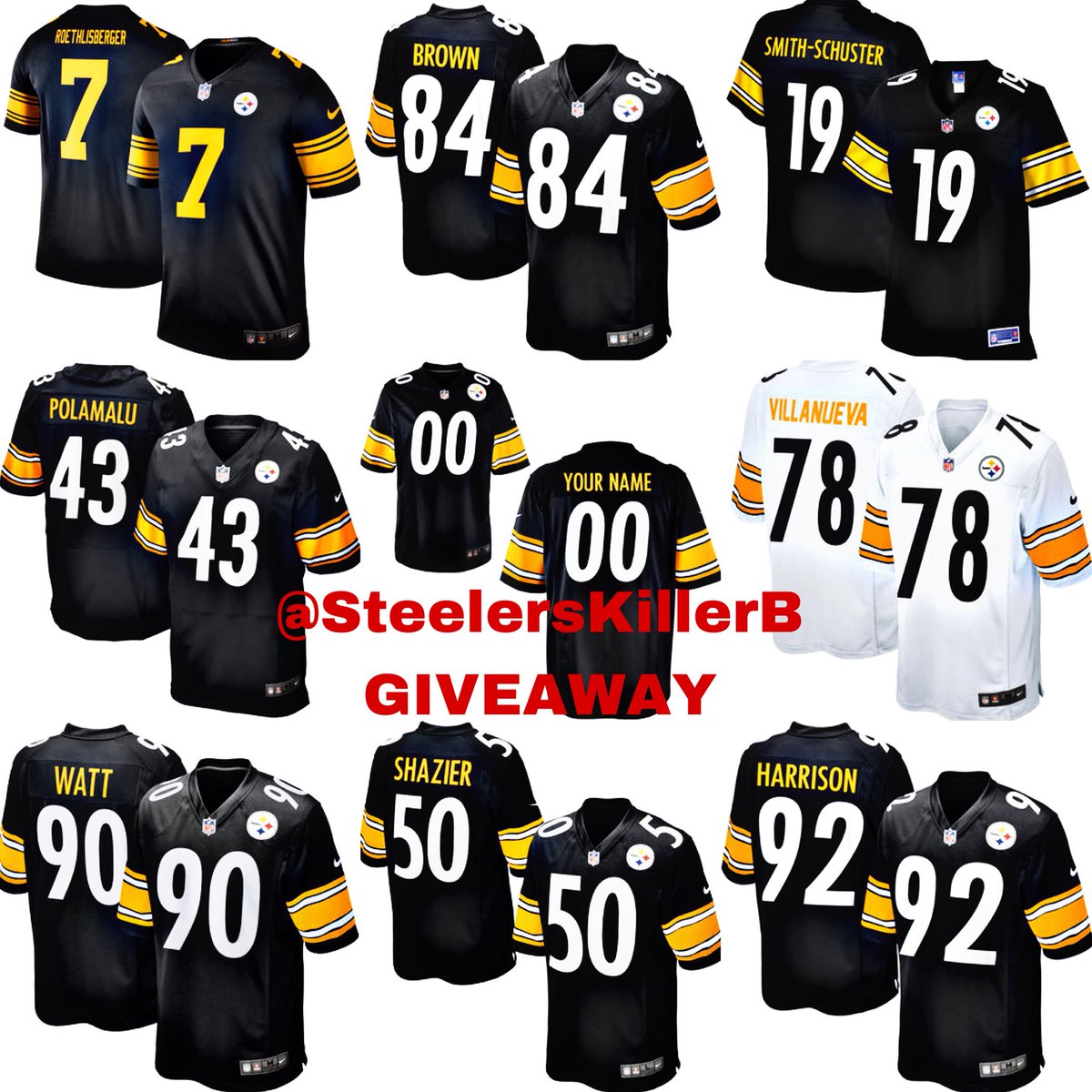 SteelersKB's tweet image. You know what, I’m feeling so happy &amp;amp; grateful for the 12K followers that…

🚨GIVE AWAY ALERT 🚨
•Must FOLLOW &amp;amp; RT 
•I’ll pick 1 winner at RANDOM
•Winner will be chosen in 1 week (Monday Dec.18th 12PM ET)

PRIZE- You get to choose any 1 #Steelers jersey that’s on the website.