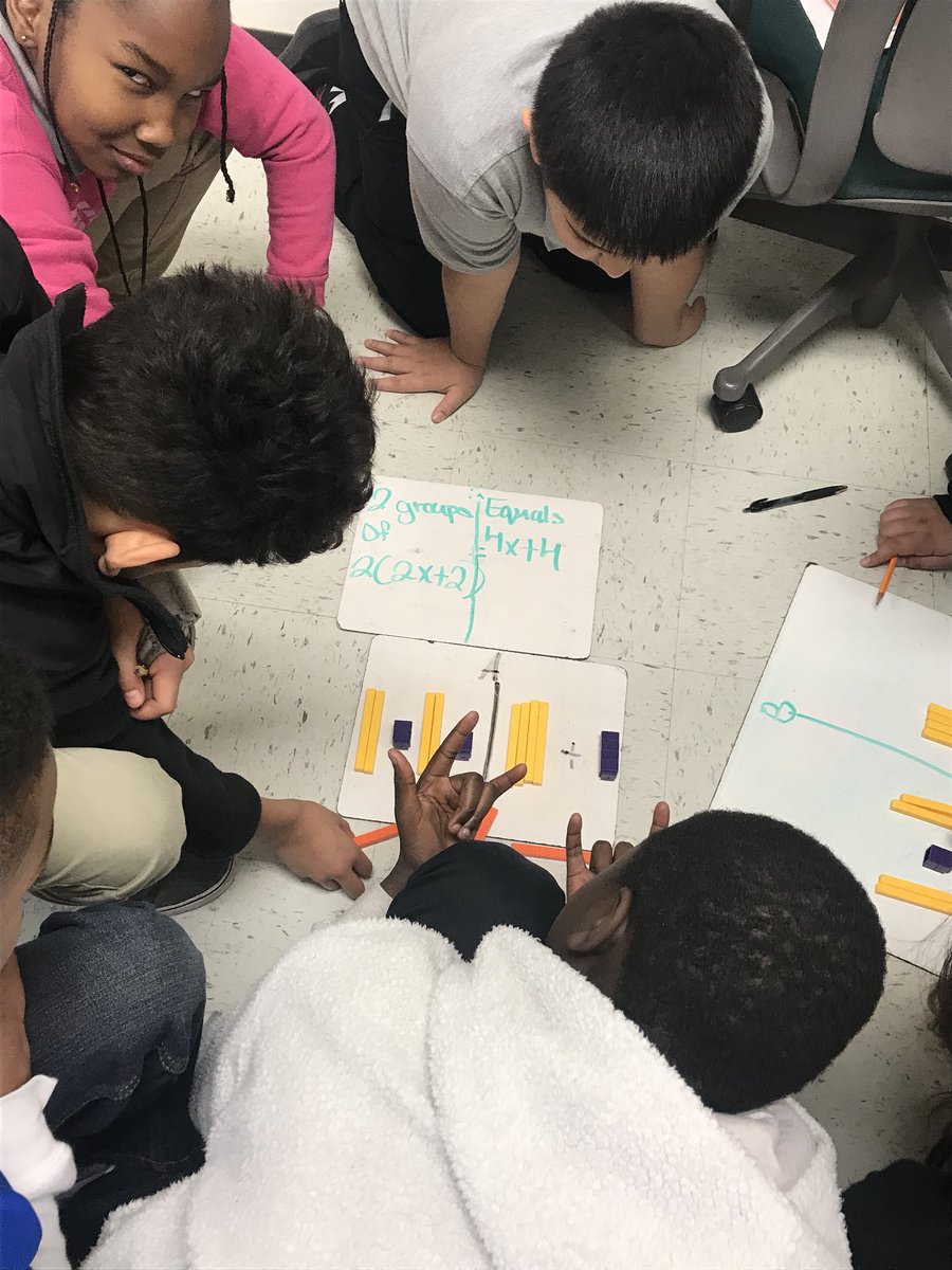MrHarrisRusk6's tweet photo. #RuskMS students creating equivalent expressions on white boards in small group #Teamwork #Collaboration @ACEDallasISD @joleehealey https://t.co/qysedwrSaN