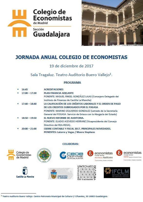 El Colegio de Economistas de Madrid - Seccion de Guadalajara celebra su tradicional jornada anual el próximo día 19 de Diciembre con un gran cartel en el Buero Vallejo ✌️