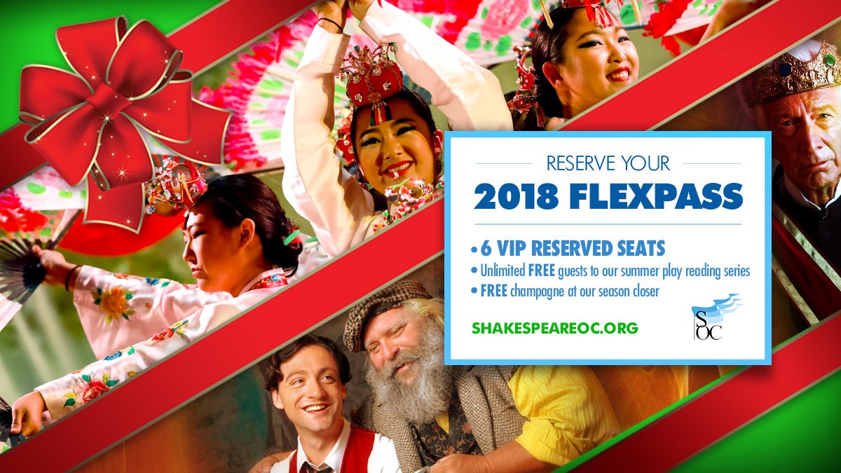 ShakespeareOC's tweet image. The very best prices on the very best reserved VIP seats are now on sale:  our annual HOLIDAY FLEXPASS for the 2018 season-SUMMER OF FUN!!! For a  limited time only (through January)! GET YOURS NOW: shakespeareoc.org/flexpass
