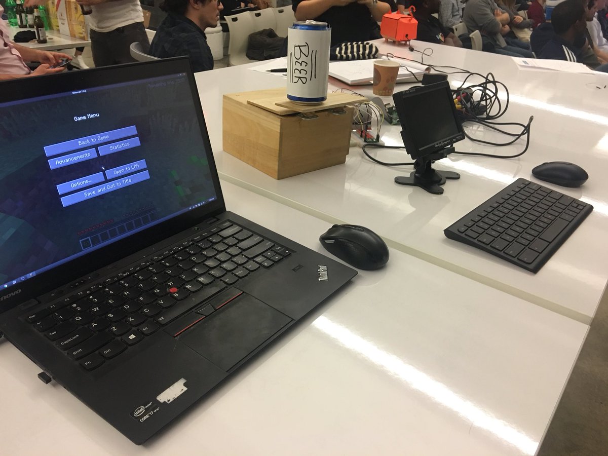 eugenech's tweet photo. first time working with load cells and hx711 amp. integrated with raspberry pi, stdlib, and twitch. chug or not takes #tnwny @StdLibHQ prize. https://t.co/ugFXFa69xN