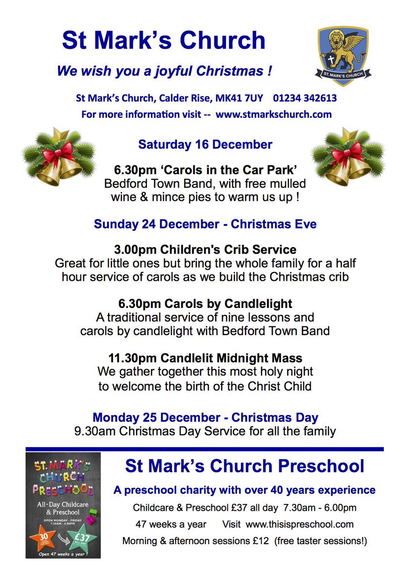 #Christmas Day is 2 weeks today! Here are the details of all of our #Christmas services at St. Mark's, we hope to see you over the festive period 🎄🎅🕯 #ChristmasIsComing