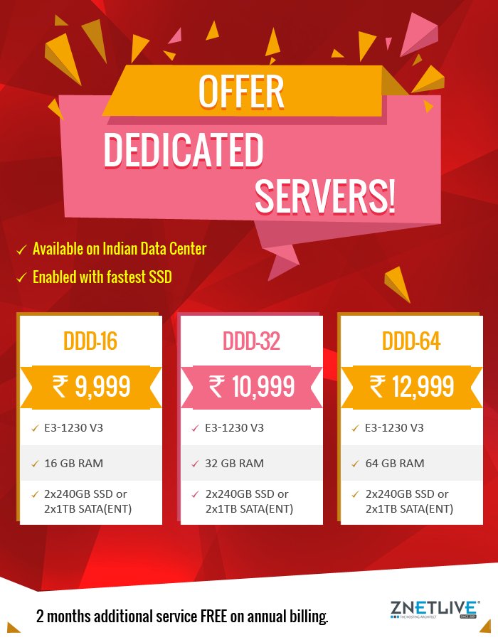 znetlive's tweet photo. ZNetLive’s #DedicatedServer Offer of the year!
Starting at only INR 9,999. Know more- https://t.co/CF3J2r3wrZ
#Exclusiveoffer #bestoffer #ServerDeal #DedicatedHosting https://t.co/HtK3dQcfro