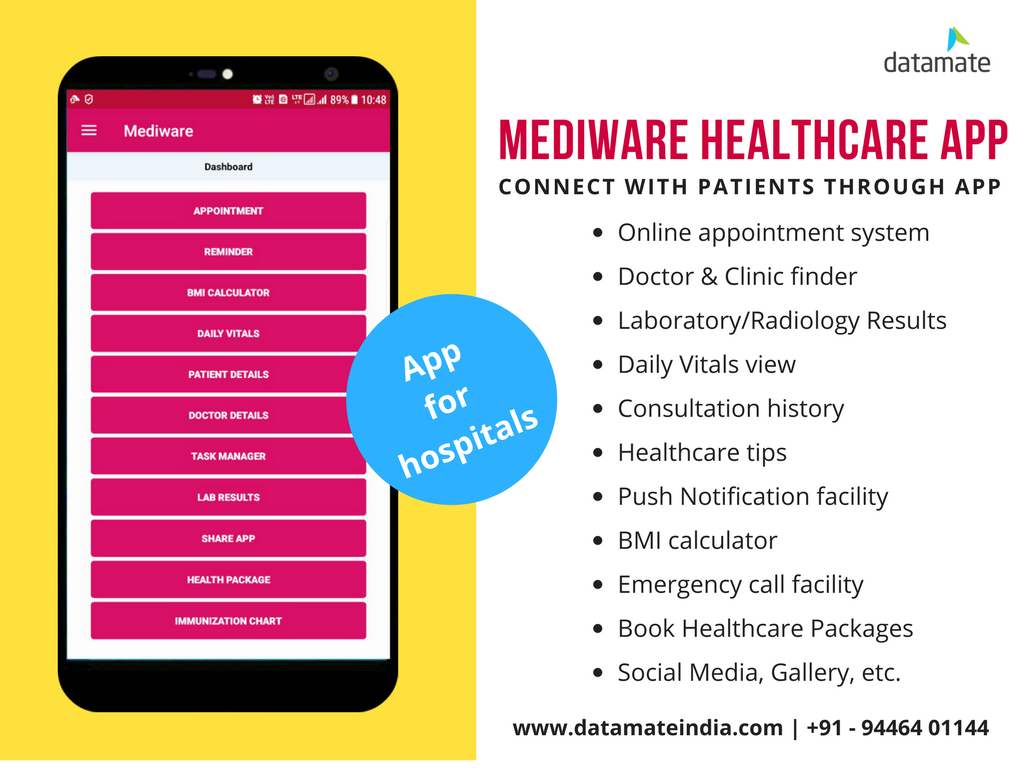Datamate1993's tweet photo. Mediware launches Mobile app for hospitals! #mediware #MobileApp #Hospitals #Medical #healthcare #datamateindia https://t.co/H224miV9Yw