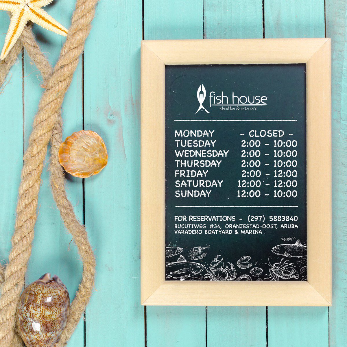 Enjoy a lovely Lunch or Dinner at Fish House Island Bar &amp; Restaurant. Serving Fresh Seafood is what we’re all about! But not to worry, we also have dishes for the land lovers.

Open from Tuesday to Sunday, we invite you to join us! #Aruba #Seafood #OneHappyIsland #Restaurant