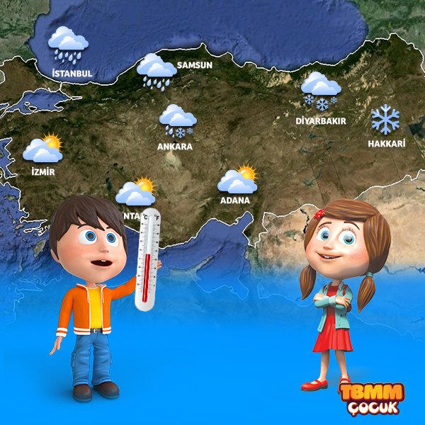 Bir bölgede kısa süre içinde değişen hava şartlarına hava durumu denir. Hava durumu meteoroloji uzmanları tarafından tahmin edilir ve hava sıcaklığını ölçmek için termometre kullanılır. #TBMMÇocuk #havadurumu #sıcaklık