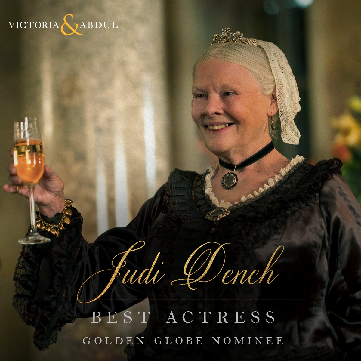 Cheers to #VictoriaAndAbdul star Judi Dench on her #GoldenGlobes nomination! 🥂✨