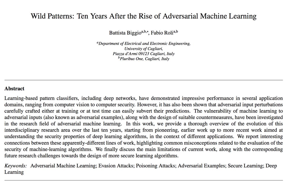 biggiobattista's tweet image. Ten Years after the Rise of #AdversarialMachineLearning

Review on #evasion and #poisoning attacks, #AdversarialExamples, #Security of #AI, #MachineLearning, #DeepLearning and #NeuralNetworks
arxiv.org/abs/1712.03141

Follow up of our #ICCV2017 tutorial
youtube.com/watch?v=8dwkJC…