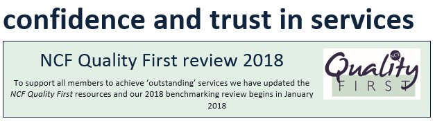 NCF members, check your inboxes later today for information on our #Qualityfirst review coming up in January 2018 #care #caring #quality #healthcare #weeklyupdate