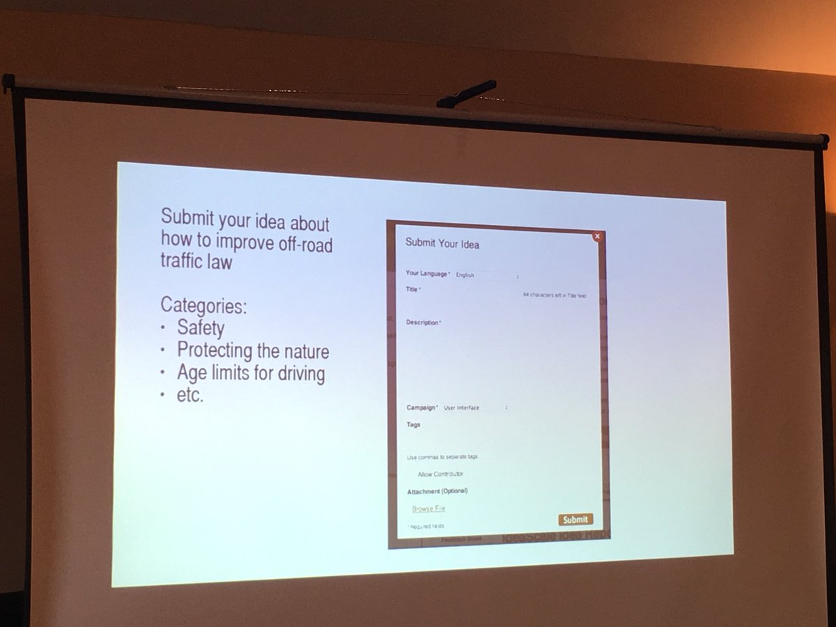 ElectionsGo's tweet photo. @TanjaAita giving example of off-road traffic regulation which was revised using crowd sourced policy mechanism in Finland #ElectionsGo https://t.co/NeNJQ1H8mU